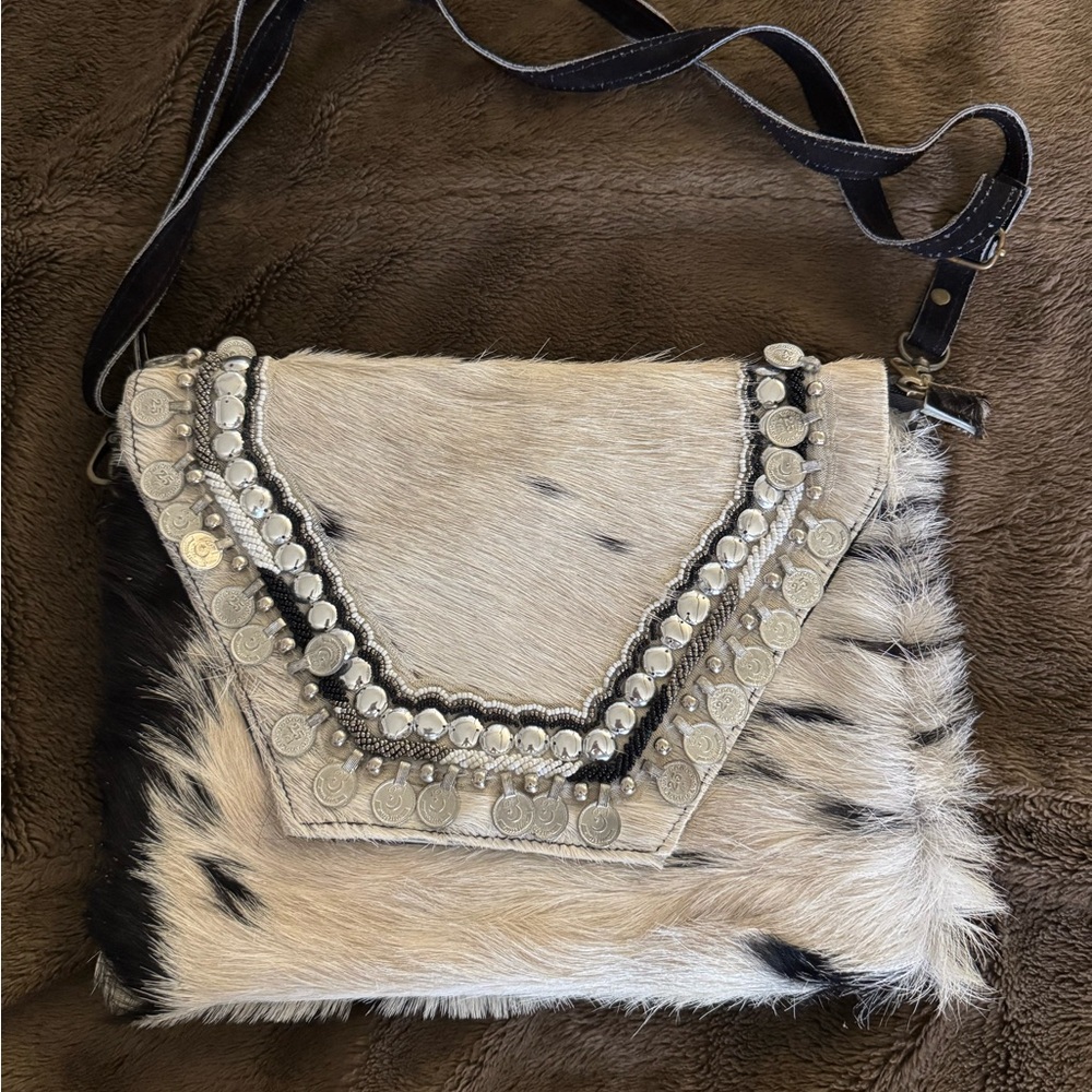 Elegant Black and White “fur” Crossbody Bag